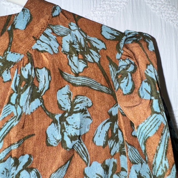 ENTRO Dress Babydoll Brown Blue Ditsy Floral Size Medium -New- - Picture 8 of 16